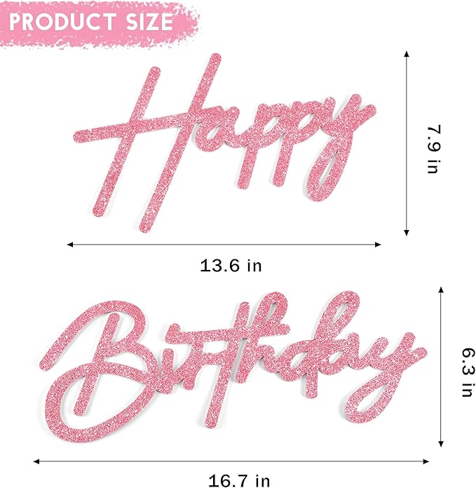 CANREVEL Happy Birthday Sign for Backdrop, Glitter Felt Pink Happy Birthday Banner, Pink Birthday Party Decorations for Girl Boy Women Men, Wall Decor Balloon Arch Photo Prop