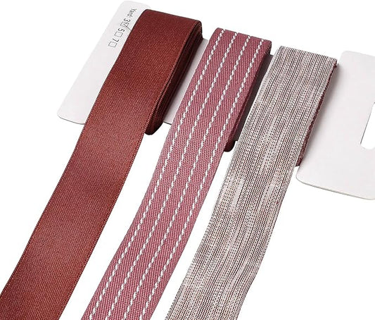 BEEFLYING 3 Styles Dark Red Wire Edged Ribbons for Gift Wrapping Decoration 25~28mm×2.7m Stripe Ribbon Satin Ribbon for Wedding Party Decoration Hair Bows Flower Designs Sewing and Craft, 9 Yards