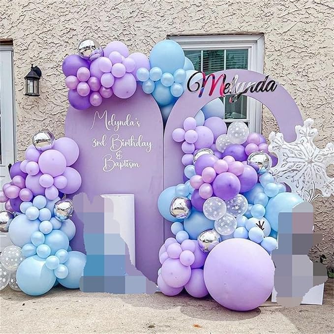 Winter Wonderland Balloon Arch Garland Kit, Baby Blue Purple Balloons with Spike Star Snowflake Foil Balloons for Ice Wonderland Christmas Baby Shower Snow Princess Birthday Party Decorations Supplies