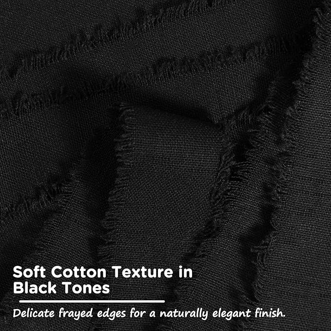 Black Cotton Ribbon 1 Inch Black 3 Rolls 21 Yards Frayed Edge Fabric Set for Wedding Decor, Graduation Party, Gift Wrapping, Gothic Party & Halloween Decor