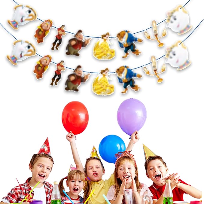 Bauty & The Bast Garland Decoration – Fairy Tale Theme Birthday Party Supplies – Elegant Hanging Party Banner for Girls Birthday, Wedding, Classroom, or Princess Theme Decorations
