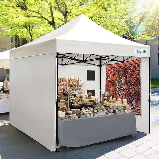 Quictent 10x10 Heavy Duty Pop up Canopy Tent with 3 Removable Sidewalls, Commercial Grade Instant Shelter with Wheeled Bag for Outdoor, Parties, Markets, 600D PU Coated UPF 50+ Sun Shield