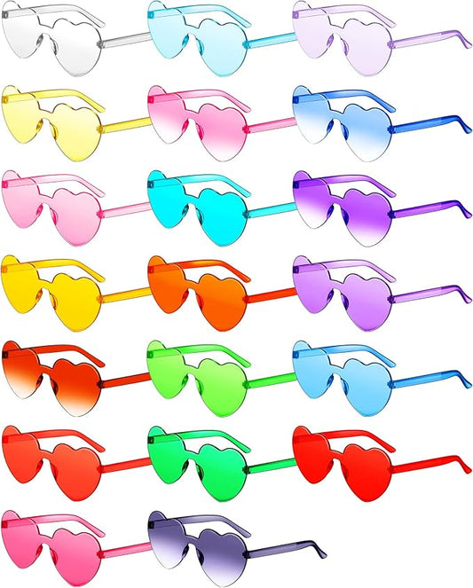 CHENGU 20 Pairs Heart Shape Sunglasses Gift Heart Glasses Bachelorette Galentines Rimless Sunglasses Candy Colorful Love Eyewear Accessories for Women Party Favors