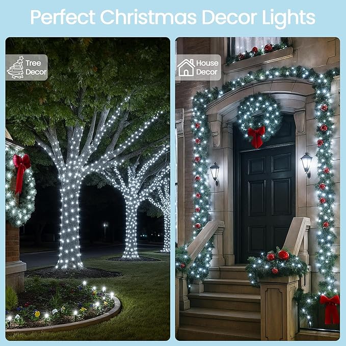 Connectable 200 LED String Lights Indoor Outdoor, 66FT Cool White Christmas Lights Waterproof, 13 Modes with Timer, Twinkle Fairy Lights Plug in Clear Wire for Christmas Tree, Bedroom, Classroom Decor