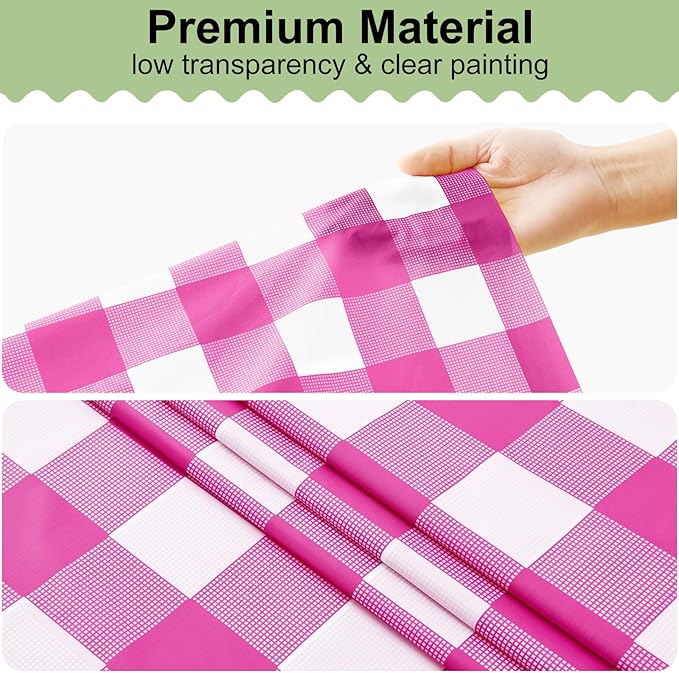 misaya 3 Packs Buffalo Disposable Table Cloth, 54 x 108 Inch Waterproof Plastic Tablecloth, Rectangle Hot Pink and White Checkered Table Covers for Picnic, Birthday, Party