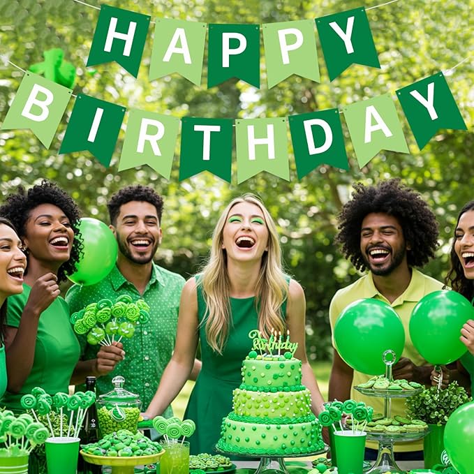 Happy Birthday Banner Pre-Strung Birthday Decorations Birthday Party Backdrop Sign Garland Party Supplies for Women Men Boys Girls,NO-DIY Green