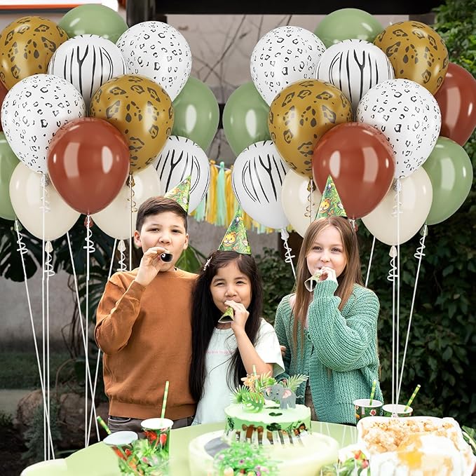 Sage Green Beige Balloons Coffee Brown Geen White Balloons for Jungle Safari Party Lion Birthday Decorations 12INCH Green White Brown Helium Latex Balloon for Arch Forest Animal Wild One Decor