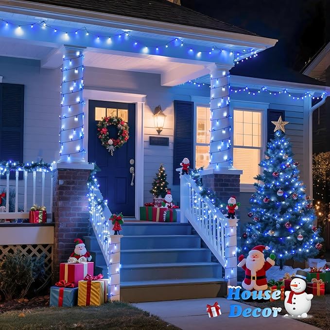 JMEXSUSS 500 LED Blue and White String Lights Outdoor, 173ft 8 Modes LED Christmas Lights Indoor, Waterproof Christmas Twinkle Lights for Tree Holiday Decorations