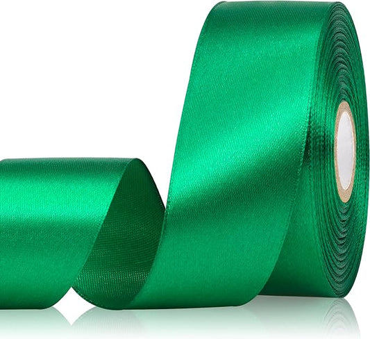 Green Ribbon 1-1/2 Inch 30 Yards Satin for Flower Bouquet, Green Christmas Ribbon for Gift Wrapping Crafts Halloween Easter Hair Sewing Wedding