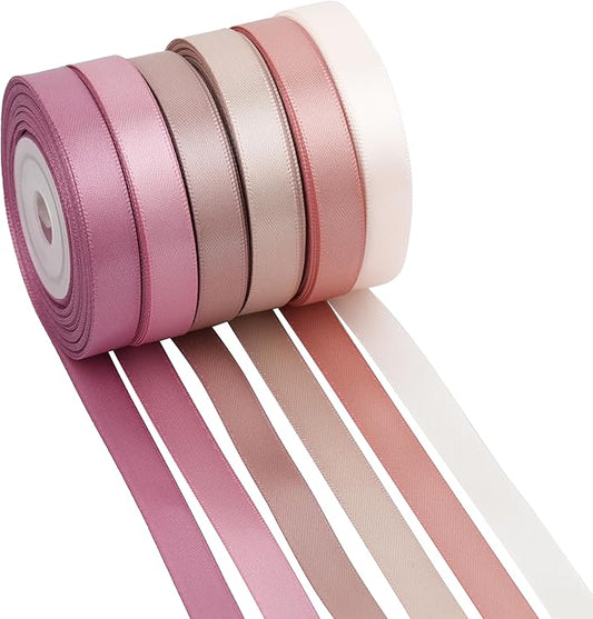 MAYREEL 3/8 Inch Dusty Rose Satin Ribbon Blush Pink Ribbon Thin for Gift Wrapping Crafts Wedding Bridal Shower Valentine's Day Decorations 6 Rolls Assortment 10 Yards Each Color Total 60 Yards