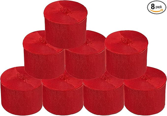 8 Rolls Red Crepe Paper Streamers, Wedding Birthday Baby Shower Valentine's Day Christmas Party Decoration, Rainbow DIY Supplies, Living Room Bedroom Decor