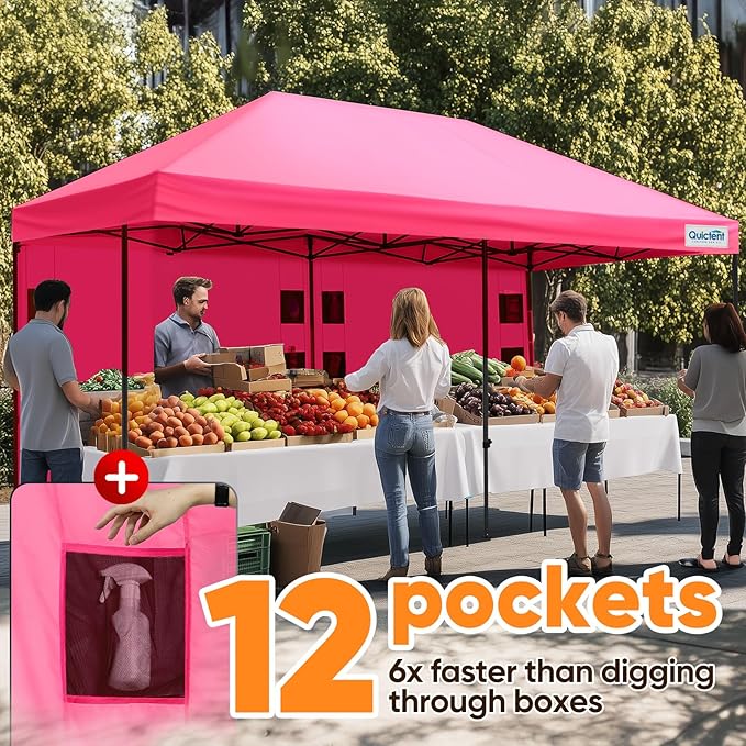 Quictent 10x20 Heavy Duty Pop up Canopy Tent with 3 Removable Sidewalls, Commercial Grade Instant Shelter with Wheeled Bag for Outdoor, Parties, Markets, 600D PU Coated UPF 50+ Sun Shield