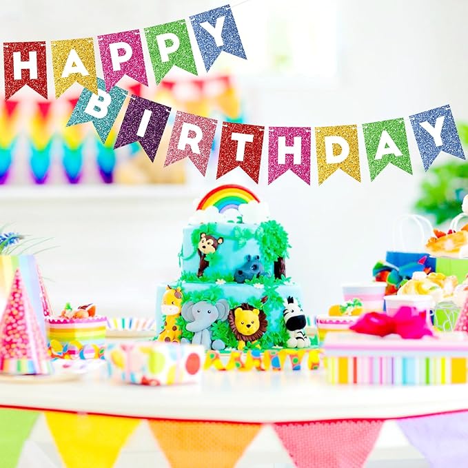 Colorful Happy Birthday Banner Birthday Sign for Backdrop Happy Birthday Decorations for Kids Birthday Party Supplies Wall Door Garland Bunting Banner