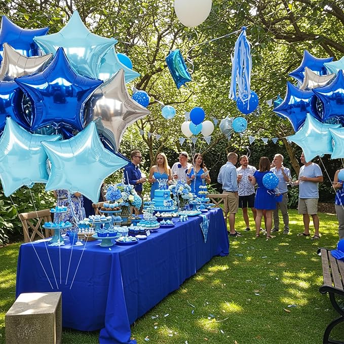 TONIFUL 15Pcs 18 Inch Large Blue Silver Star Shape Foil Balloons Big Stars Helium Mylar Ballons for Birthday Wedding Baby Shower Anniversary Engagement Party Decorations Supplies