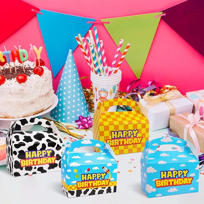 Bsenhe 16PCS Cartoon Gift Bag, Cartoon Birthday Decorations Goodie Bags Party Favor Boxes for Theme Birthday Party Supplies Sky White Cloud Cow Print Candy Bags