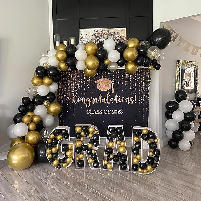YAOWKY Black and Gold Balloons Arch Garland Kit,124pcs 18 12 10 5 Inch Black White and Gold Black Confetti Balloons for New Years Eve Party, Graduation, Birthday, Wedding, Baby Shower Decorations
