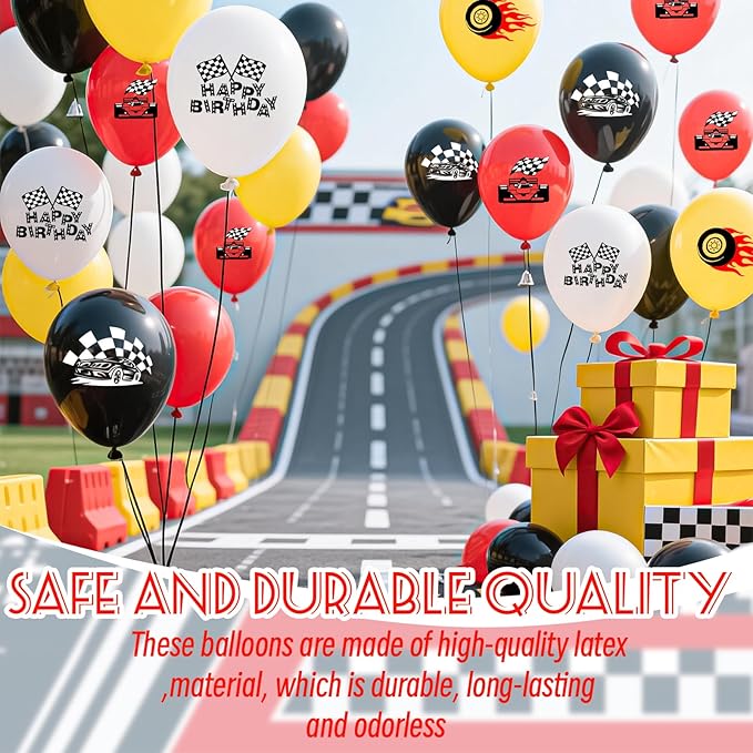 Race Car Birthday Party Decorations Racing Car Balloons 16 Pcs 12" Races Cars Checkered Flags Printed Latex Balloon for Racing Fans Birthday Party Transportation Fast Birthday Party Supplies