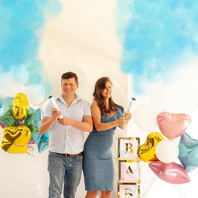 PrimePure Gender Reveal Confetti Cannon - Biodegradable Powder Cannons Smoke Bomb - Blue, 2 Pack - Party Poppers Baby Powder Blue Confetti Poppers for Baby Boy Gender Reveal Party