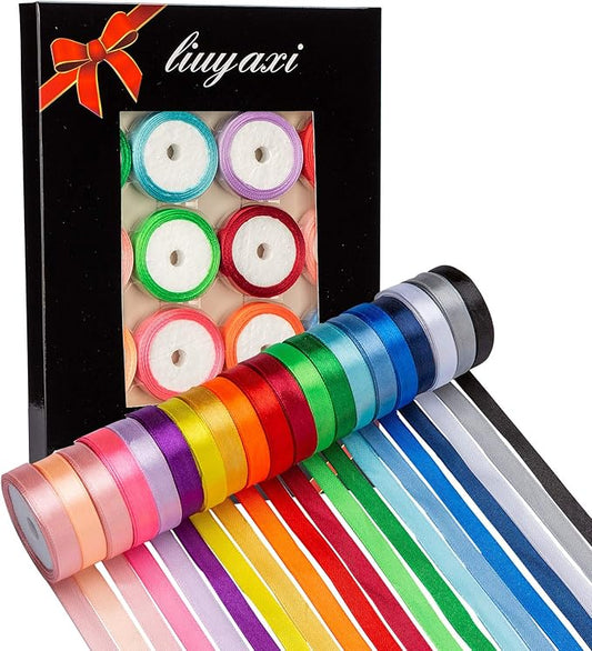 LIUYAXI 3/8 Inch Satin Ribbon Set – 20 Rolls Rainbow Ribbon, 5 Yards Each (Total 100 Yards), Decorative Ribbon for Gift Wrapping, Crafts Hair Bows, Flower Bouquet, Wedding Party Decorat