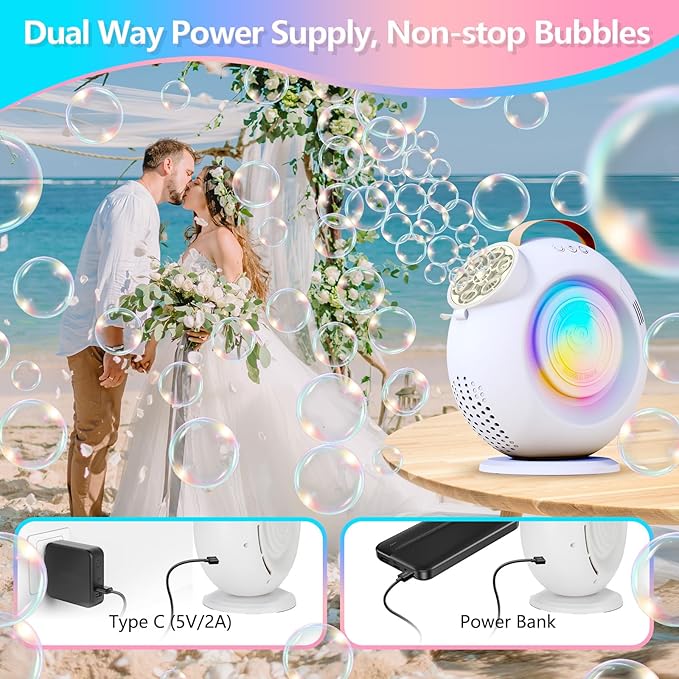 Bubble Machine, Automatic Bubbles Blower for Kids Toddlers - 15000+ Bubbles Per Min, 90°/360° Auto Rotation & LED Light, Rechargeable Bubble Maker for Birthday Parties Wedding Outdoor Activities Gifts