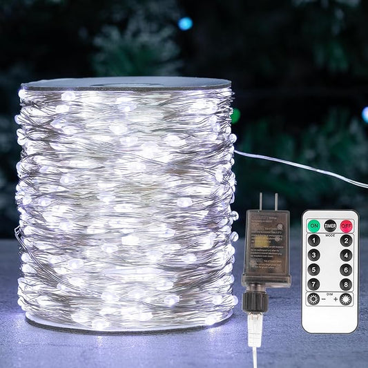 Fairy Lights Plug in,660FT 2000LEDs Waterproof Led String Lights,8 Modes Remote Twinkle Light for Outdoor Indoor Christmas Wedding Birthday Garden Party Decorations,Silver Wire,Cool White