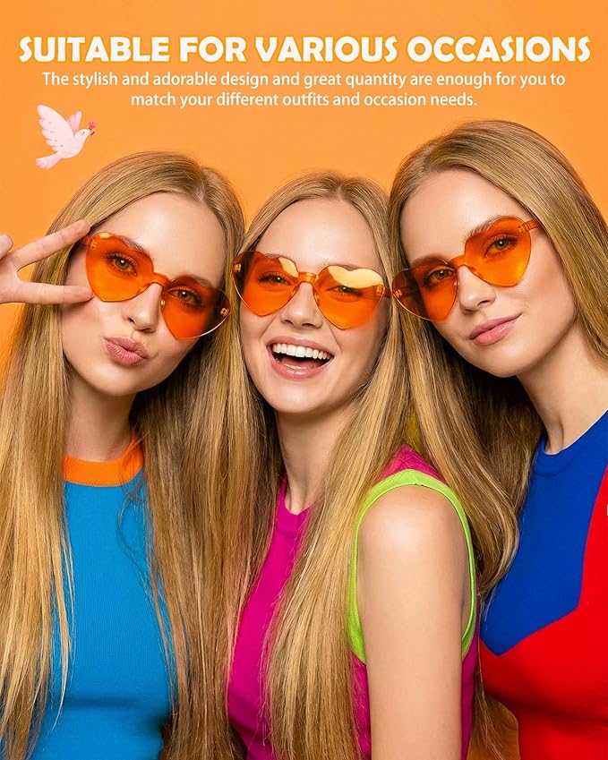 20 Pairs Heart Shaped Sunglasses Bulk, Colorful Rimless Fun Heart Sunglasses for Women Party Favors