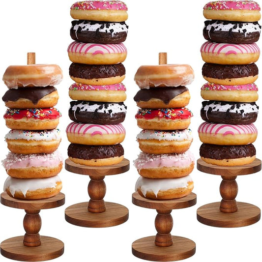 Zhehao 4 Pcs Farmhouse Donut Stand Donut Holder Display Stacker Tower Detachable Doughnut Stand Dessert Tower Tools Serving Decoration Kit for Birthday Wedding Party Decoration(Acacia Wood)
