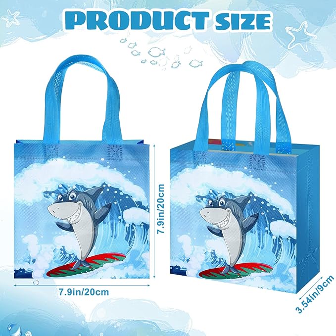 Sweetude 40 Pcs Shark Gift Party Favor Bags with Handle, Non Woven Goodie Bags Birthday Favor for Birthday Baby Shower Packaging Supplies