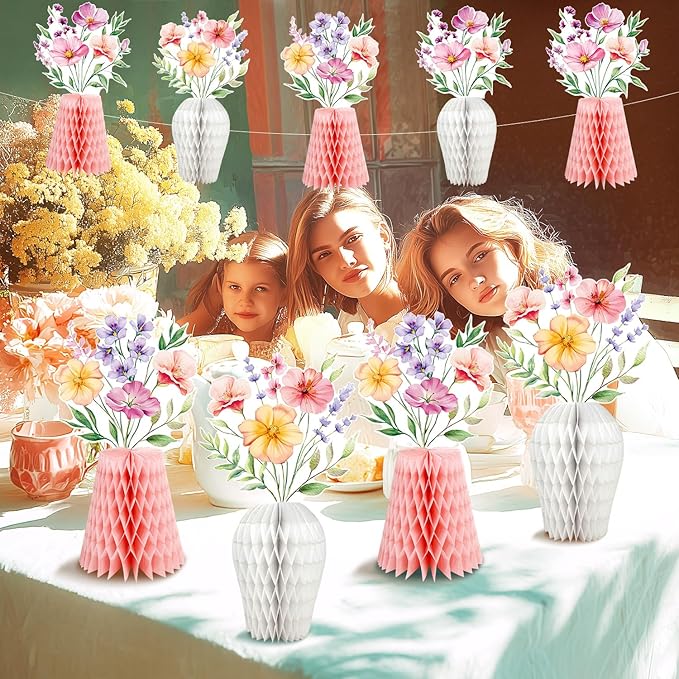Wildflower Honeycomb Centerpieces for Tables, 9 PCS Floral Vase Table Decorations, Wildflower Birthday Decorations, Flower Themed Party Decorations, Fall Table Centerpieces
