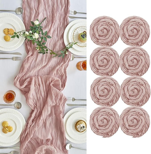 IVAPUPU 8 Pcs Cheesecloth Table Runner - 10ft Dusty Pink Spring Boho Gauze Cheese Cloth Table Runners for Baby Shower Decoration Wedding Party Summer Garden Farmhouse Decor