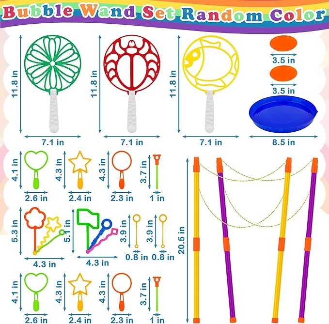 Giant Bubble Wand Kit, 24 Pcs Big Bubble Wands Set with Tray Funny Bubble Maker for Kids Summer Outdoor Birthday Party Favors Gifts