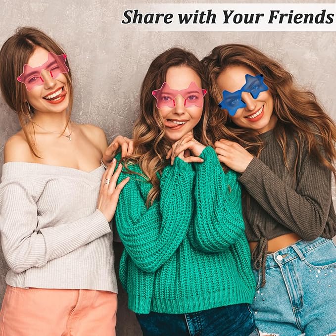 REHALY 8/12 Pairs Star Shaped Sunglasses Rimless Candy Star Sunglasses Pentagram Glasses for Women Men Party Streetwear