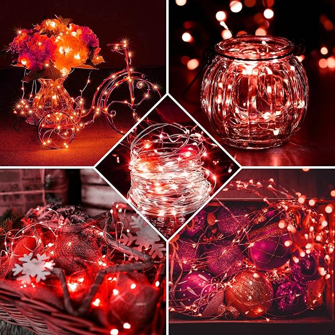 50 Pack Red Fairy Lights 7Ft 20 LED Twinkle String Lights 3 Modes Battery Operated Waterproof Firefly Starry for Mason Jar Party Table Centerpieces Halloween Christmas Valentines Day