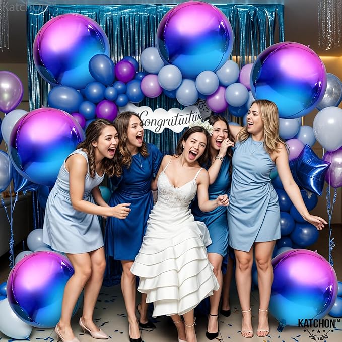 KatchOn, Purple Balloons - 22 Inch, Pack of 6 | Round Metallic Galaxy Balloons for Galaxy Party Decorations, Purple Birthday Party Decorations | Iridescent Balloon for Mermaid Party Decorations