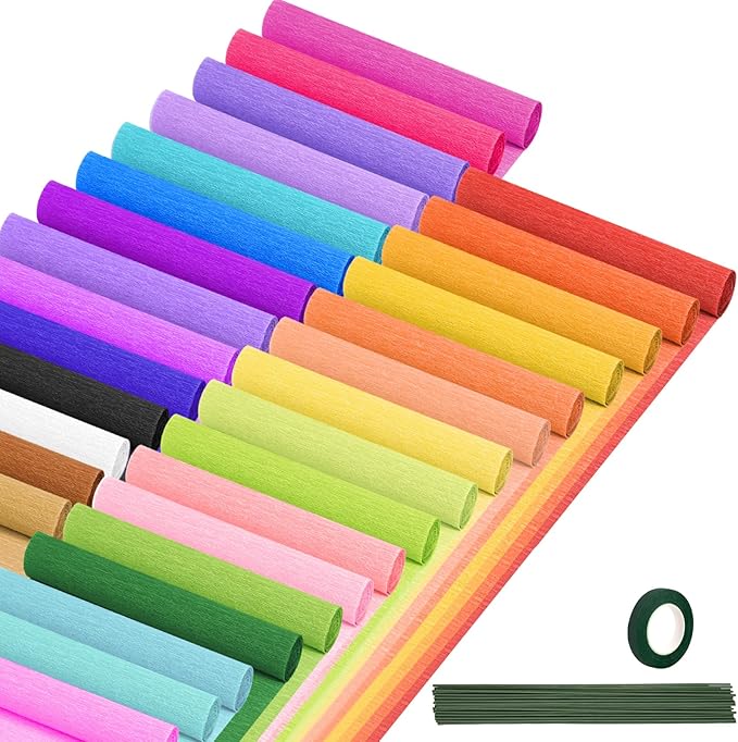 Crepe Paper Streamers 30 Rolls, 10 x 98Inch 30 Rainbow Colors Crepe Paper Sheets for DIY Gift Colourful Paper Flower Wrapping Paper Crafts Birthday Wedding Holiday Party Decorations