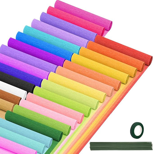 Crepe Paper Streamers 30 Rolls, 10 x 98Inch 30 Rainbow Colors Crepe Paper Sheets for DIY Gift Colourful Paper Flower Wrapping Paper Crafts Birthday Wedding Holiday Party Decorations