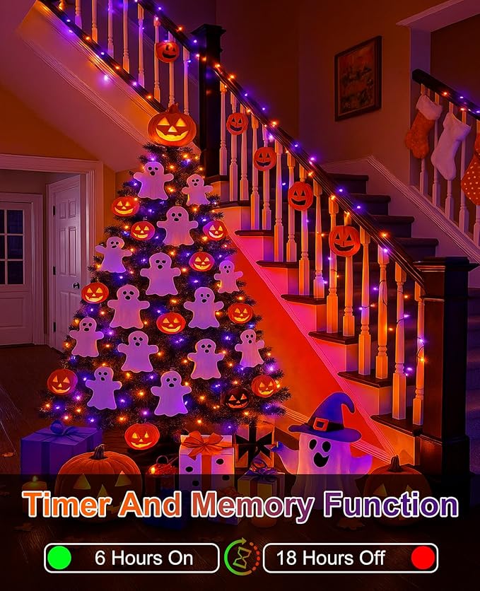 Orange and Purple String Lights Outdoor, 80FT 240 LED Plug in String Lights for Outside Waterproof, 8 Modes Connectable Green Wire Fairy Twinkle Light for Indoor Home Garden Xmas Holiday Decorations