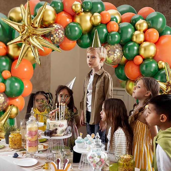 Orange Green Balloons Arch Garland Kit-Metallic Gold Balloon Dark Green Balloon Gold Star Foil 127Pcs for Bridal Shower,Christmas,Birthday,Wedding,Thanksgiving Party Decorations.