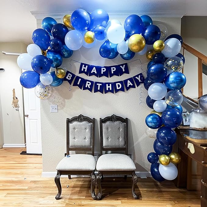 Biapian 60 Pcs Dark Blue Gold Balloons, 12 Inch Latex Balloons for Party Decorations, Unisex Unique Blue Gold Confetti Balloons, Ideal for Birthday, Baby Shower, Wedding, Christening, Event Decoration
