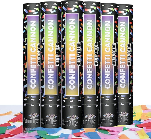 Anfly Confetti Poppers (6 Pack 12 Inch) - Multicolor Confetti Cannons for Wedding Celebration, Party Poppers Confetti Shooters for Birthday, Graduation, Christmas, New Year's Eve
