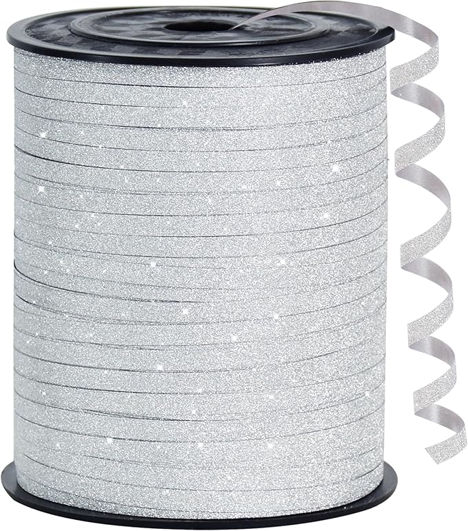 BEISHIDA 500 Yards White Glitter Ribbon Curling Crimped, Glitter Ribbon Balloon String Shiny for Gift Wrapping Ribbon for Birthday Party Festival Art Craft Decor Florist Flowers Decoration