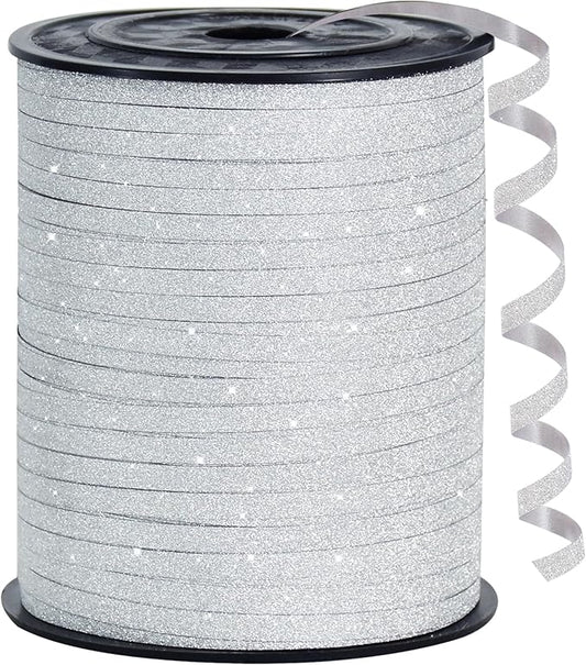 BEISHIDA 500 Yards White Glitter Ribbon Curling Crimped, Glitter Ribbon Balloon String Shiny for Gift Wrapping Ribbon for Birthday Party Festival Art Craft Decor Florist Flowers Decoration