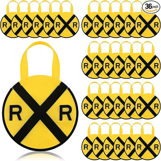 Tranqun 36 Pcs Train Party Favor Bags Railroad Non Woven Tote Bags Bulk with Handle for Train Railroad Themed Birthday Party Supplies
