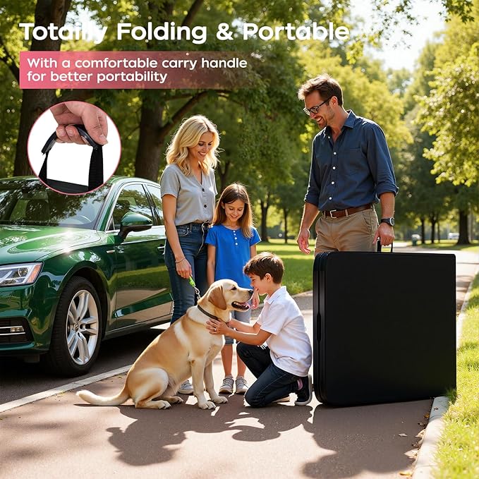 FDW 8FT Folding Table, Portable Fold-in-Half Plastic Picnic Party Table with Carrying Handle (Black, 8FT)