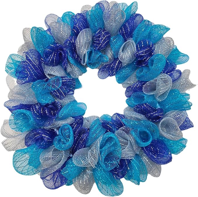 3 Rolls Royal Blue Deco Mesh Ribbon for Wreath Making Supplies, 10 Inch x 30FT Metallic Foil Burlap Deco Mesh Fabric for DIY Crafts 4th of July Christmas Door Wreath Swags and Decorating