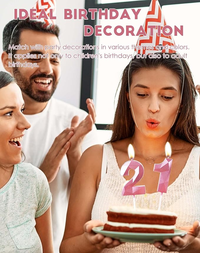 60th Birthday Candles,Number 60 Candles, Pink Happy Birthday Candle for Cake,3D Design Cake Topper Decorations for Women Birthday Party Wedding Anniversary Celebration Supplies