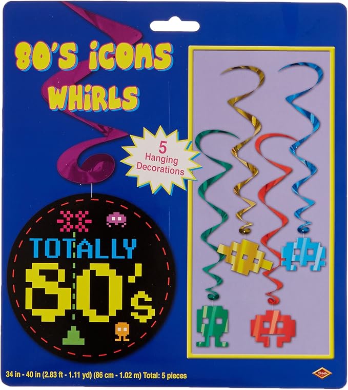 Beistle 80's Whirls, 34" - 40", Multicolor (5/Pkg)