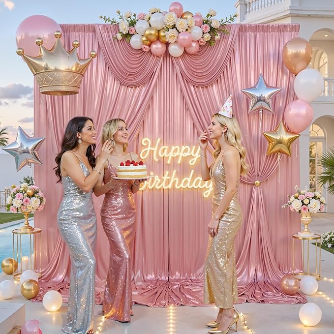 10ft x 10ft Rose Gold Sequin Backdrop Curtains for Party Wedding Shimmer Curtain Backdrop Prom Sparkly Glitter Fabric Photo Backdrop Drapes for Birthday Party Photography Baby Shower 5x10FT, 2 Panels
