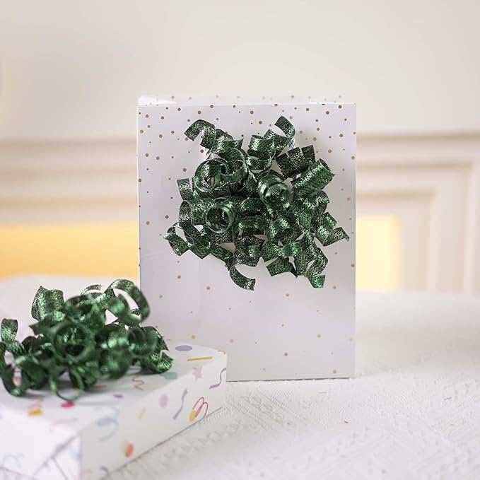 self-Adhesive Curly Ribbon for Gift Wrapping - Elegant Bows for Gift Wrapping, Presents, Paper Bag, Baby Shower Favors, Wrapping Accessories, Wedding Decor (Green)