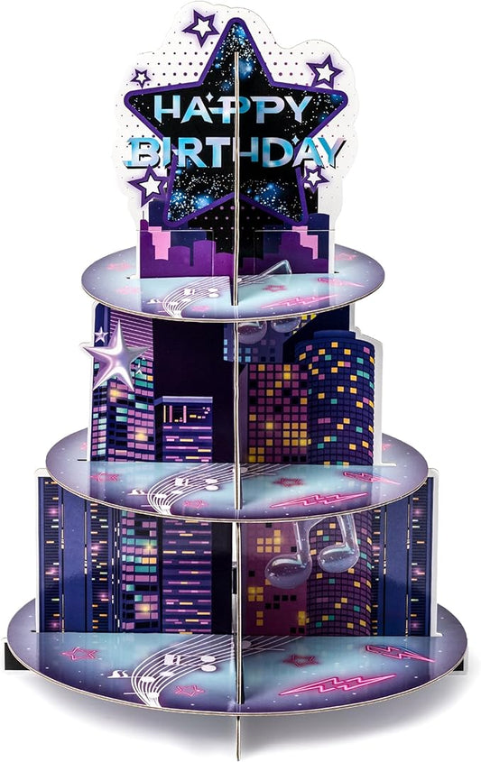 Singer Cupcake Stand Party Supplies - 3 Tier Korean Pop Singer Happy Birthday Party Cupcake Tower Table Decorations Musical Fan Theme Dessert Tray Holder Cake Stands for Girls Womens Teens